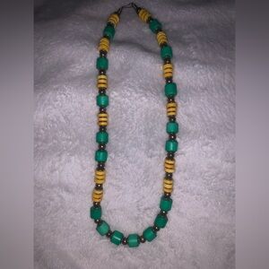 Vintage Green and Yellow Beaded Necklace